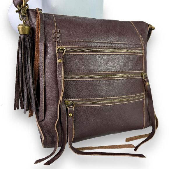 Lucky Brand Vintage Crossbody Hobo Shoulder Bag Tassels Brown Leather Western - Picture 14 of 14